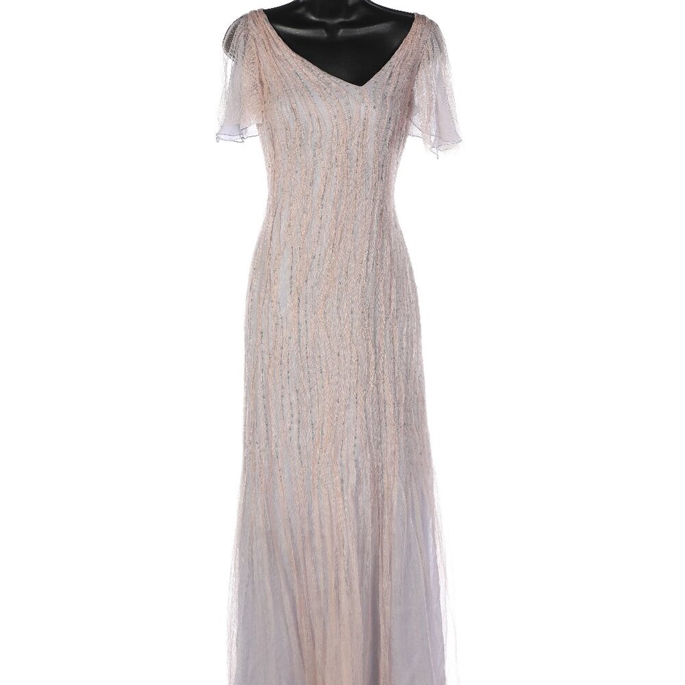 Richard Tyler Couture Purple w/ Mesh Overlay Beaded Gown